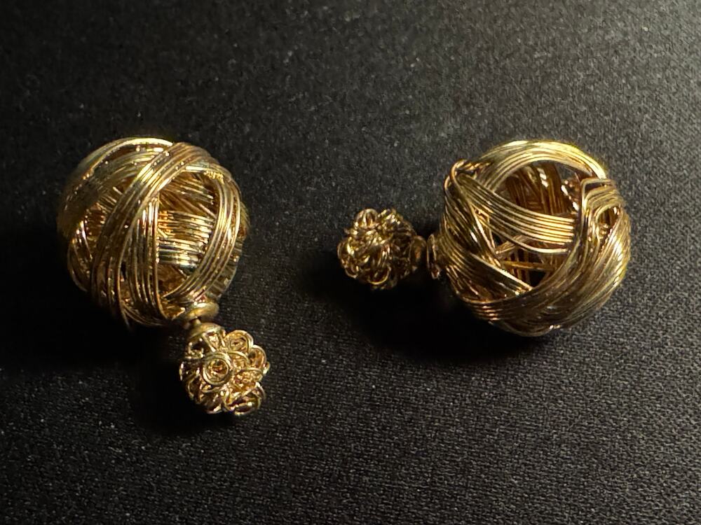 Vintage Gold tone Artisan Made Double Sided Post Earrings